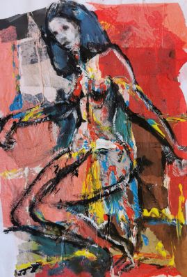 Colorful figure with mixed media