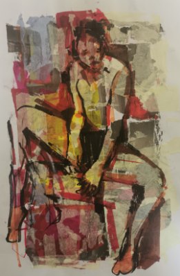 Seated figure in warm tones