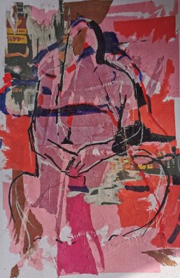 Abstract figure in pink and red tones