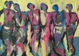 Group of figures in vibrant colors