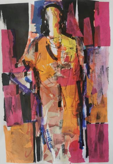 Standing Figure in Orange and Pink