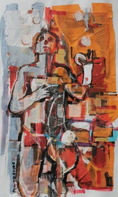 Geometric figure in warm oranges and reds