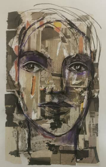 Collaged face in muted tones