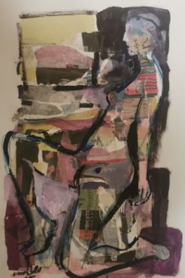 Seated figure in pink tones