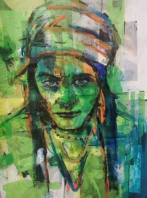 Green portrait with striped headband