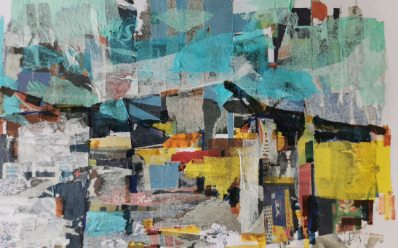 Landscape with turquoise sky and yellow accents